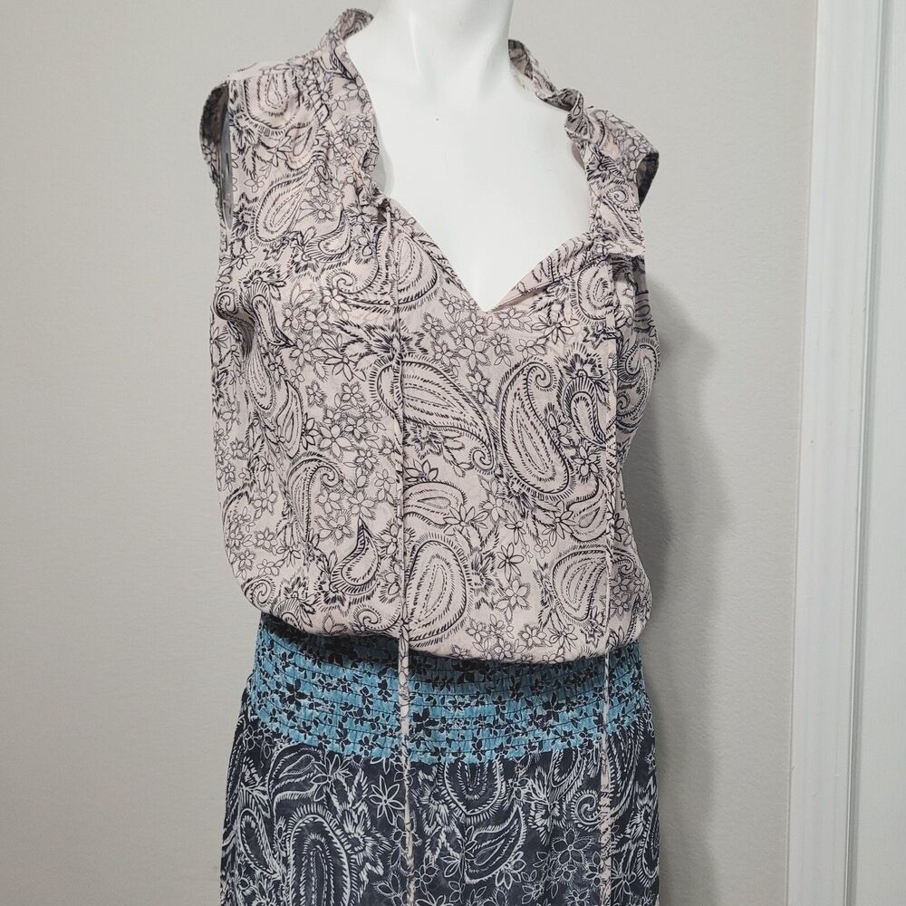 Cabi Small dress sheath v-neck tie collar flower paisley stretch elastic waist - Picture 4 of 13